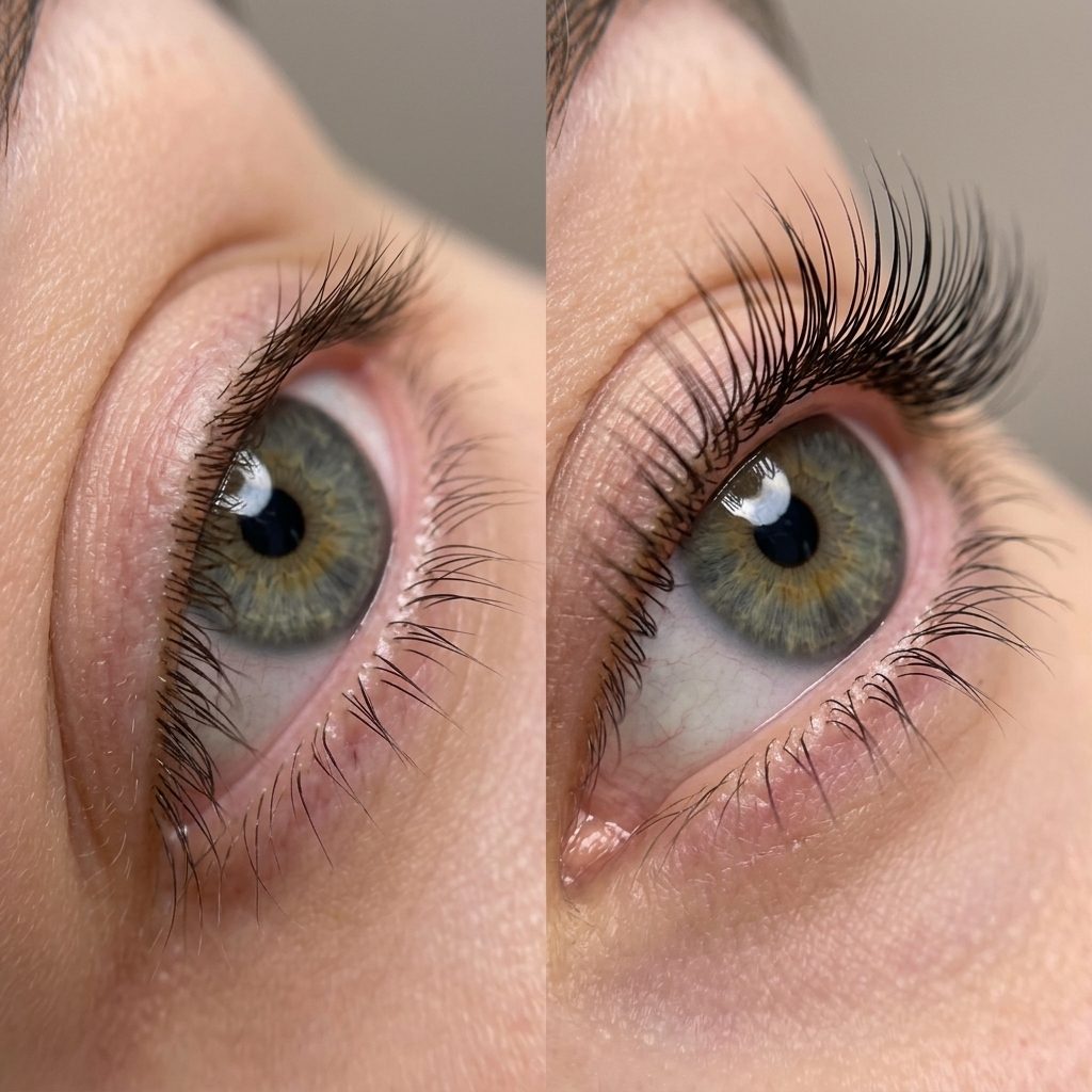 Before and after lash curl comparison